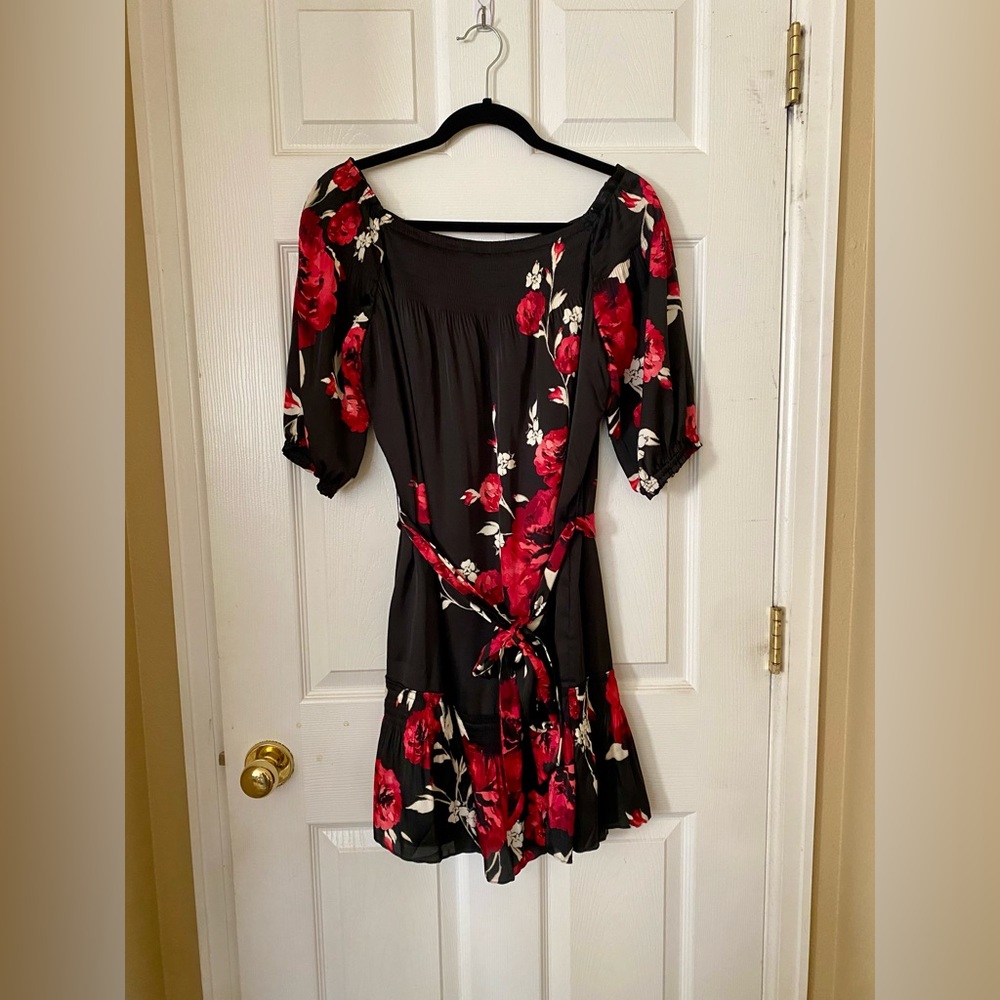 White House Black Market Black and Red Floral Midi Dress